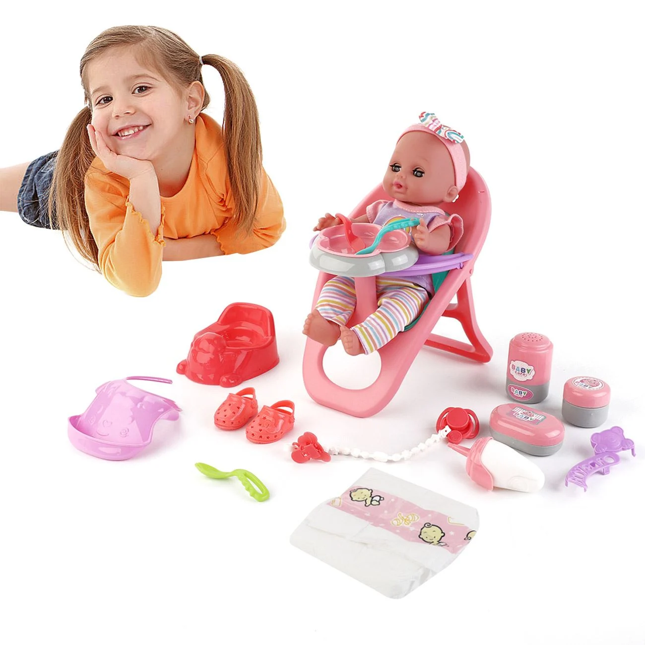 Set Scaun de Masa cu Papusa Bebelus Sunete & Accesorii - poza 3