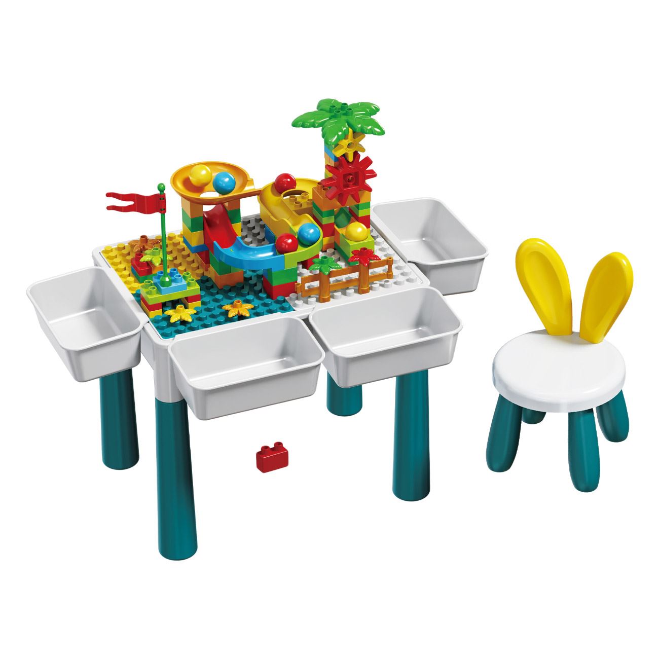 Masuta Educativa cu Activitati cu Cuburi & Scaun - 85 piese