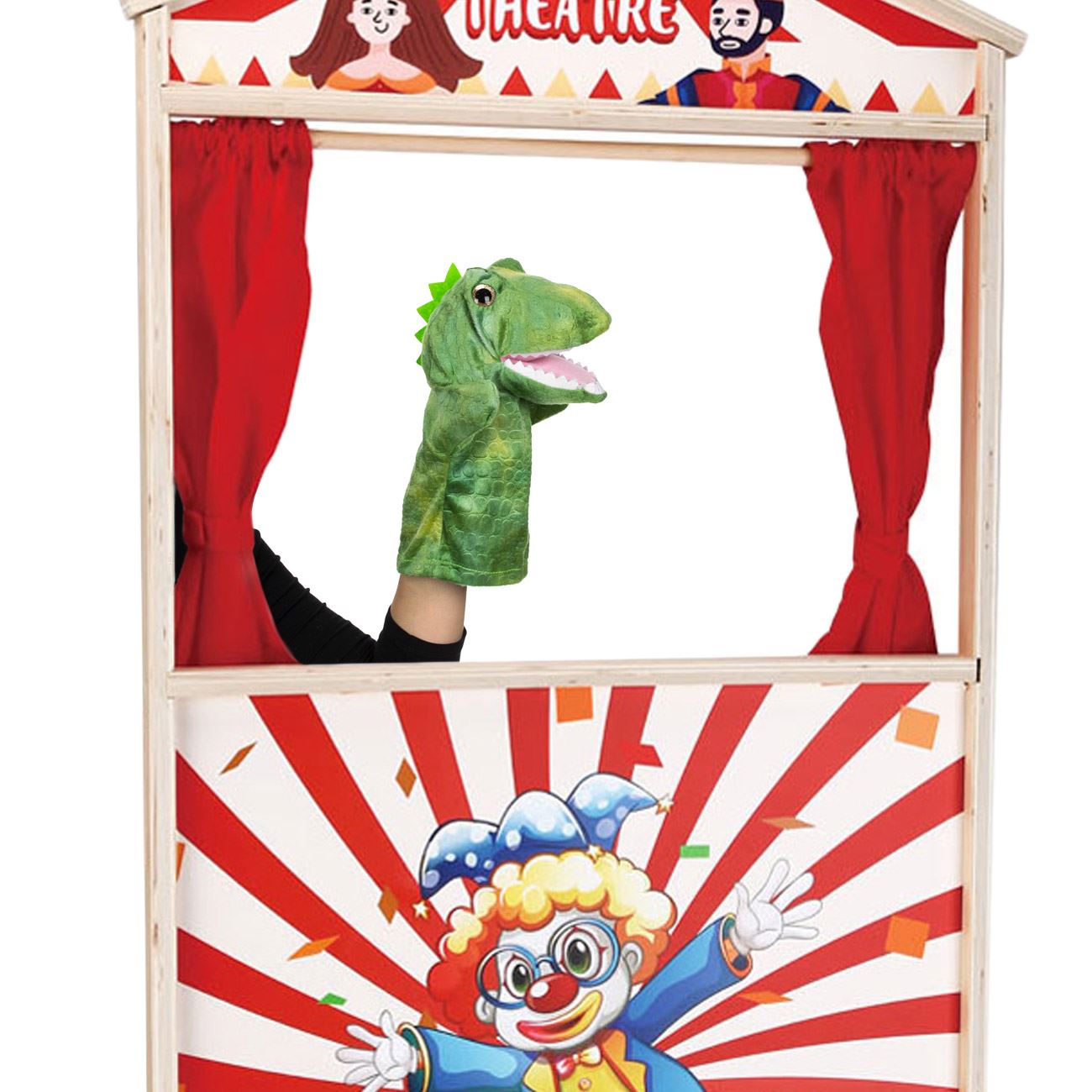 Figurina din Plus Dinozaur Verde pentru Teatru de Papusi 28cm - poza 2