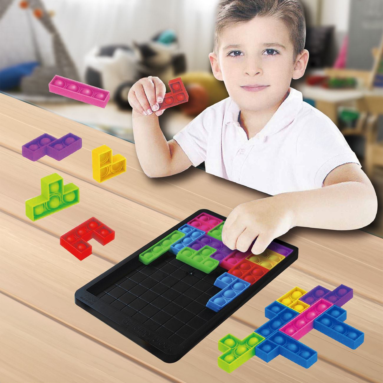 Joc de Societate Puzzle cu Caramizi din Silicon Pop It & Baza - 24piese - poza 3