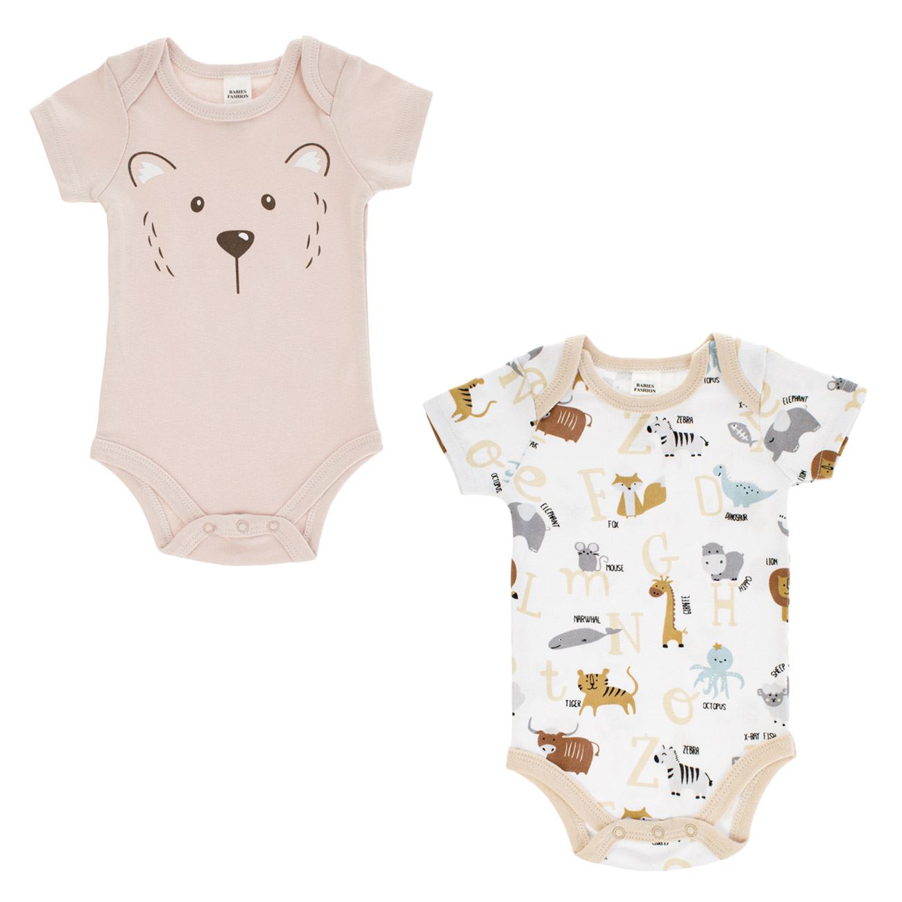 Body din Bumbac Bej Ursulet Alb Animale pentru Bebelusi - 2buc