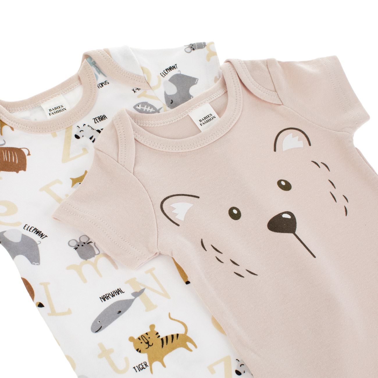 Body din Bumbac Bej Ursulet Alb Animale pentru Bebelusi - 2buc - poza 2
