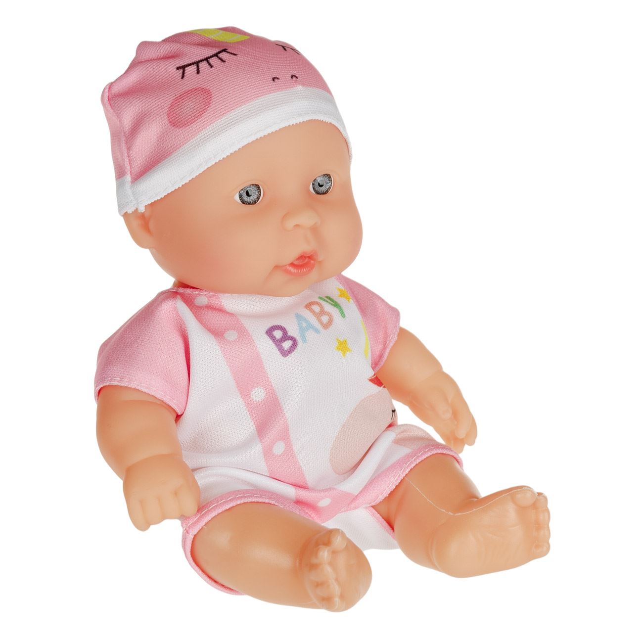 Papusa Bebelus cu Salopeta Roz Alba Unicorn 22cm - poza 2