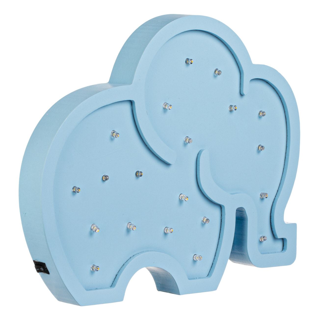 Lampa din Lemn Elefant Bleu cu Becuri LED pentru Copii 27x3x22.5cm