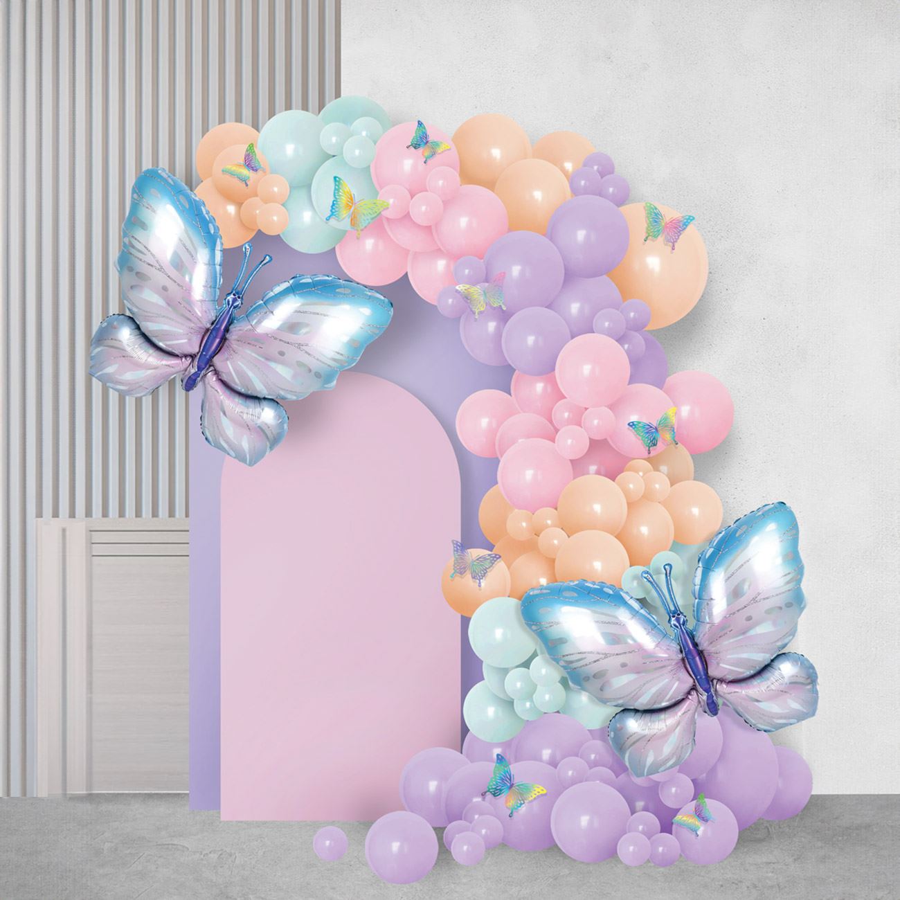 Set Decorativ de Petrecere cu Baloane Pastelate din Folie Fluturi - 140buc