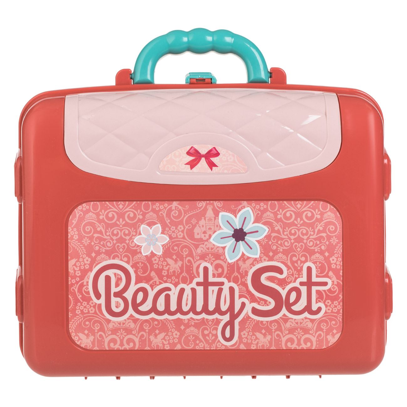 Valiza Cutie Bijuterii Roz Verde cu Oglinda & Accesorii 26x10x20cm - 14 piese - poza 2