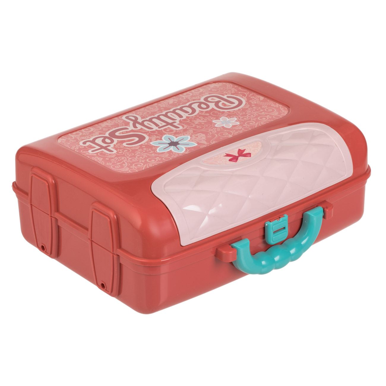 Valiza Cutie Bijuterii Roz Verde cu Oglinda & Accesorii 26x10x20cm - 14 piese - poza 5