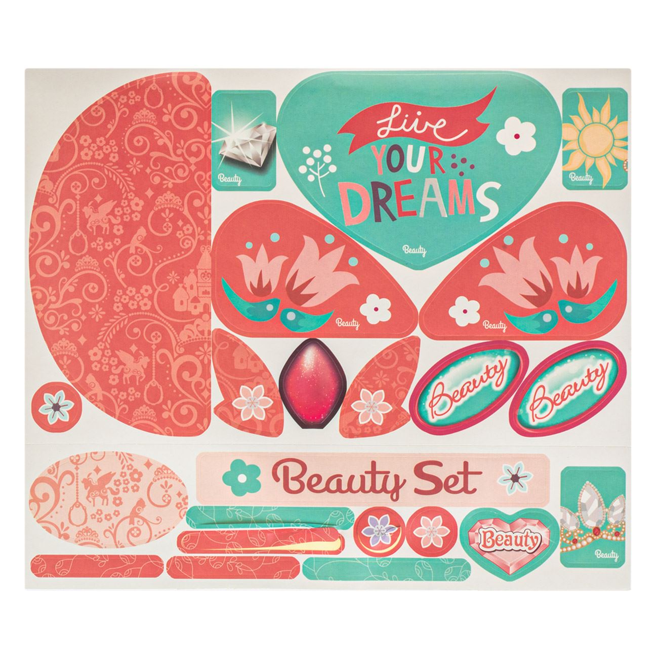 Valiza Cutie Bijuterii Roz Verde cu Oglinda & Accesorii 26x10x20cm - 14 piese - poza 7