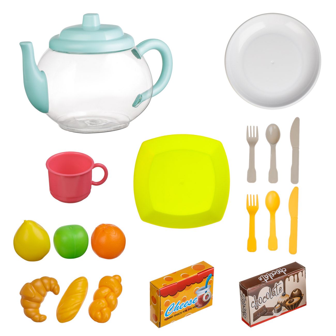 Set de Joaca Ceainic Transparent Verde Menta cu Prajituri Fructe & Accesorii pentru Copii 31x26x20cm - 23 piese - poza 2