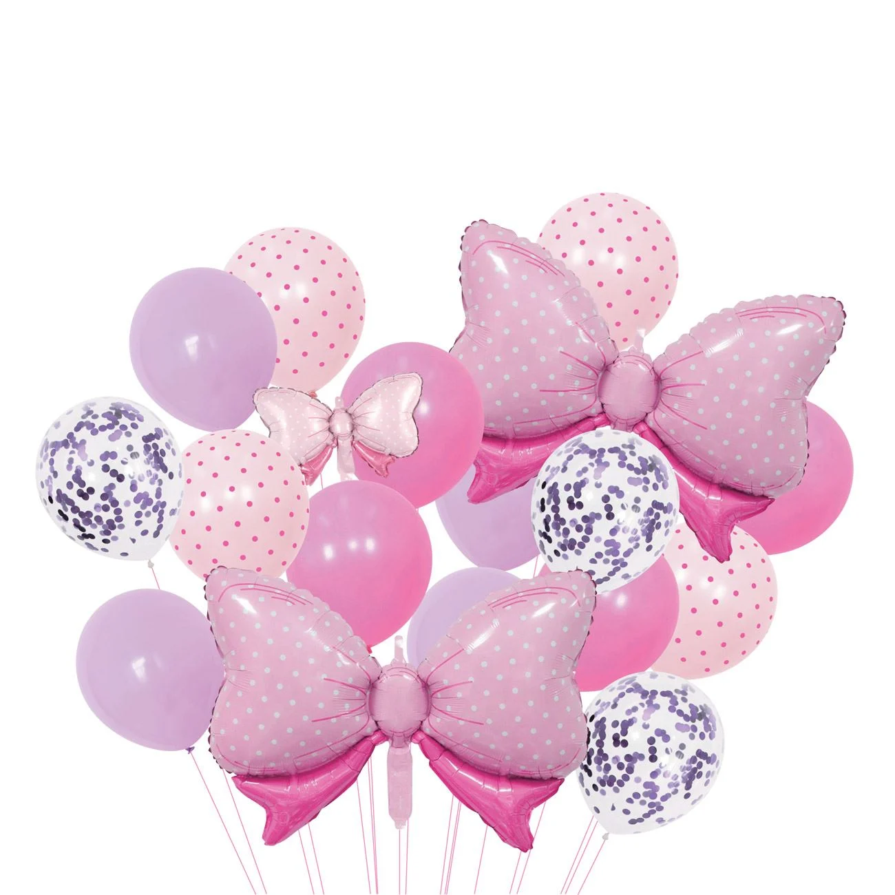 Baloane de Petrecere Metalizate Buline Roz Fundite Transparente Mov Confetti Roz Lila Somon Buline - 18buc.