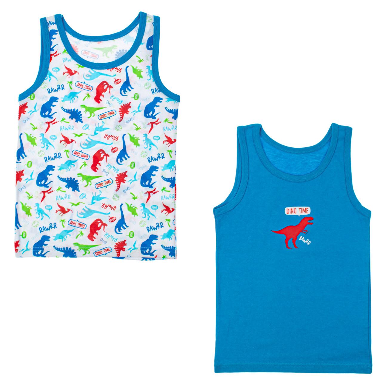 Set Maiouri din Bumbac Alb Bleu Dinozauri pentru Copii - 2buc
