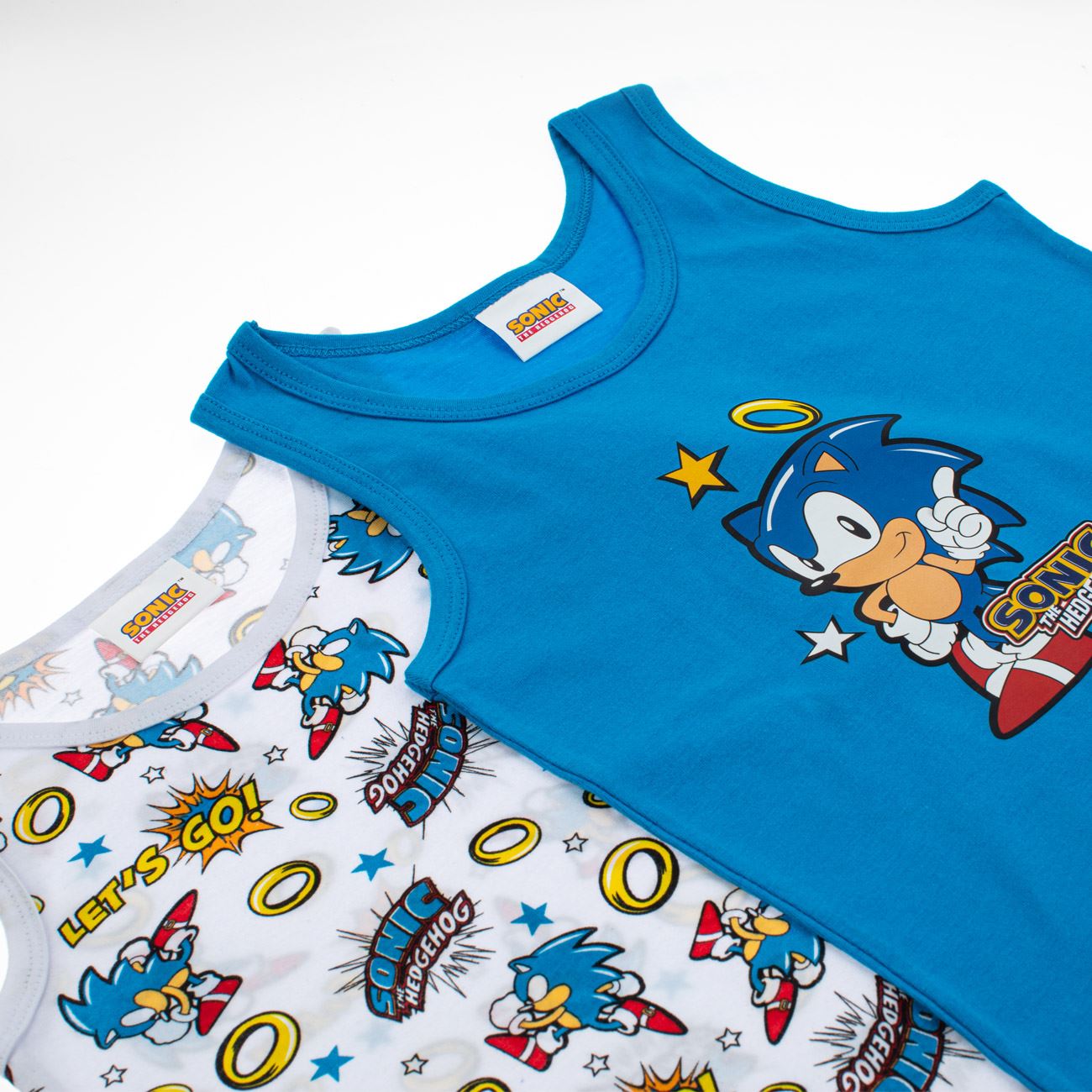 Set Maiouri din Bumbac Alb Bleu Sonic pentru Copii - 2buc - poza 2