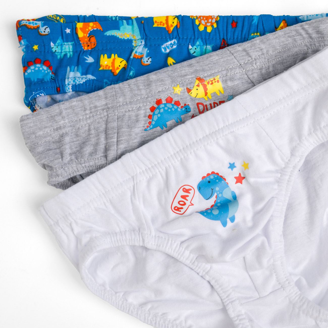 Set Chiloti Gri Ciel Alb Dinozaur pentru Copii - 3 perechi