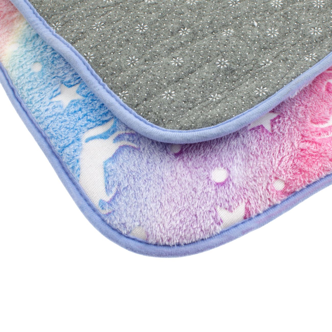 Covoras Decorativ din Imitatie de Blana Rainbow cu Unicorni Fluorescenti 140x60cm - poza 4
