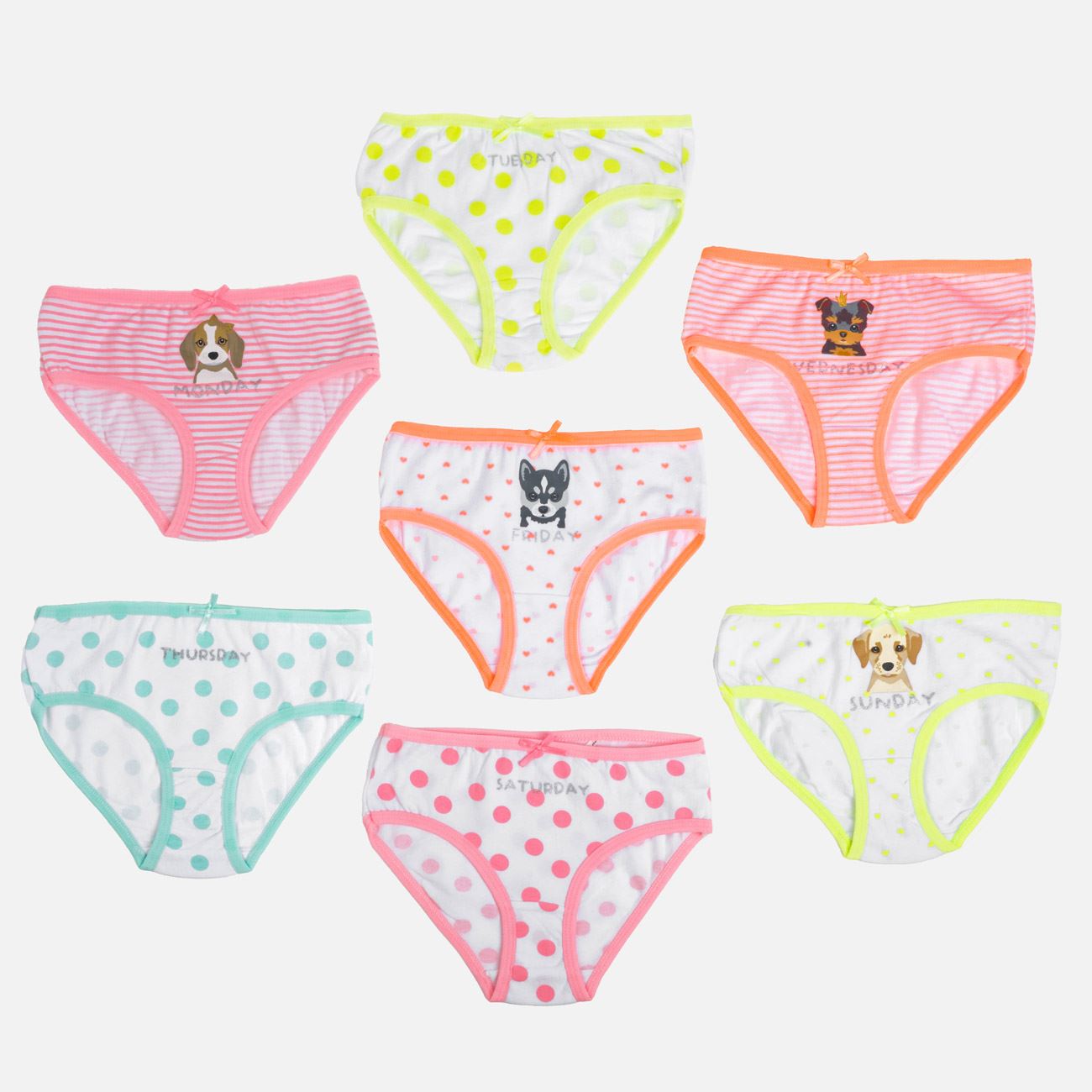 Set Chiloti Albi cu Modele & Imprimeu Zilele Saptamanii pentru Copii - 7 perechi - poza 2