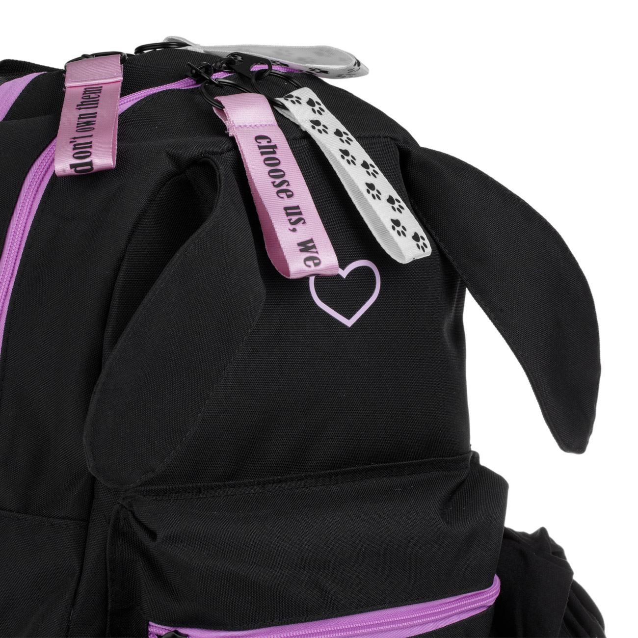 Ghiozdan Negru cu Urechi de Iepure Inima Lila 5 Breloc & Bandana Neagra - My Way - poza 5