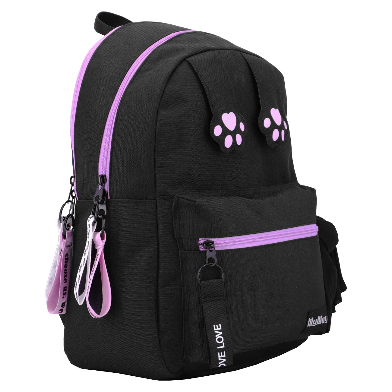 Ghiozdan Negru Labute de Pisica Lila 5 Brelocuri & Bandana Neagra - My Way - poza 2