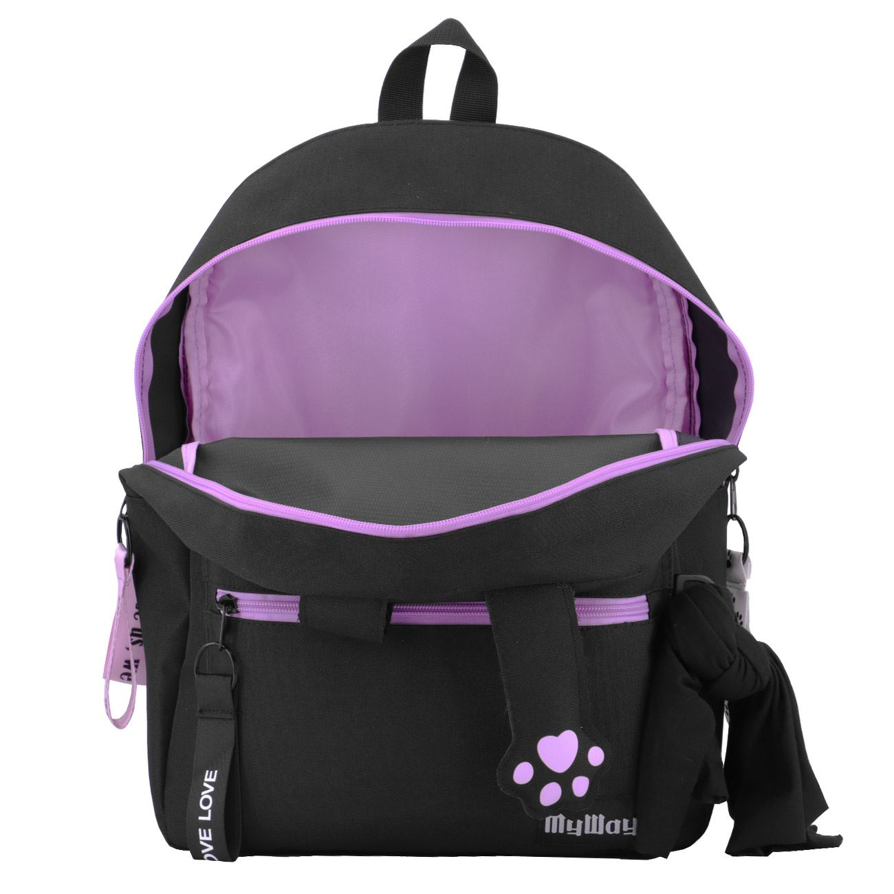 Ghiozdan Negru Labute de Pisica Lila 5 Brelocuri & Bandana Neagra - My Way - poza 5
