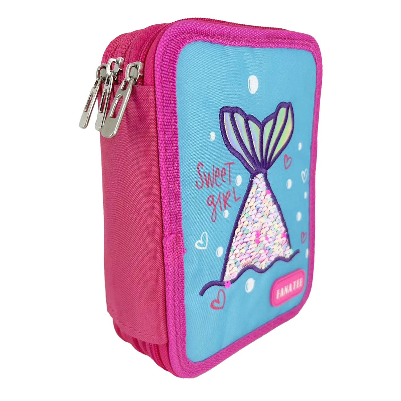 Penar Echipat Triplu Roz Turcoaz Coada de Sirena cu Paiete 15x6x21cm - Fanatee - poza 3