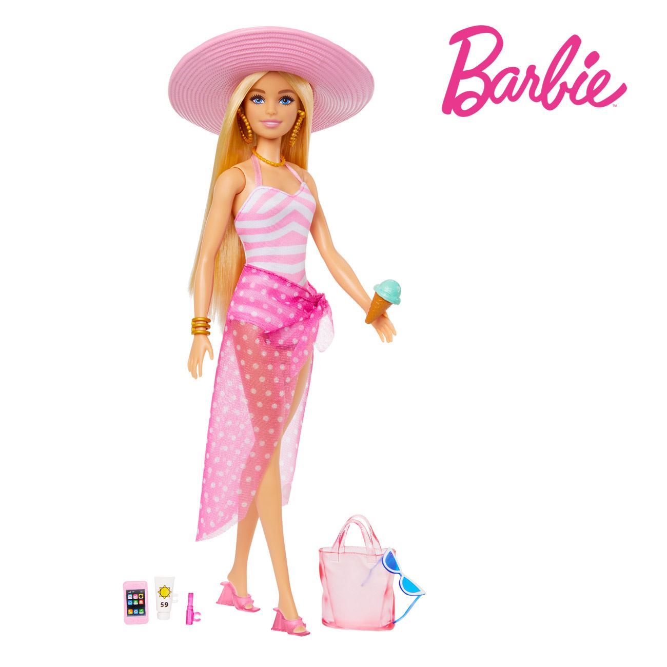 Papusa Barbie Beach Glam in Costum de Baie & Accesorii - Mattel