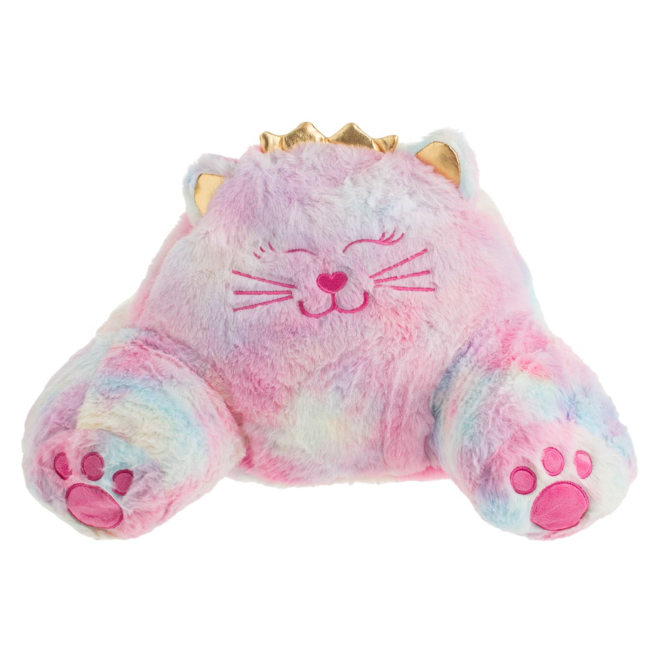 Perna Decorativa Pisica Rainbow cu Coroana Aurie din Folie pentru Copii 46x30x28cm