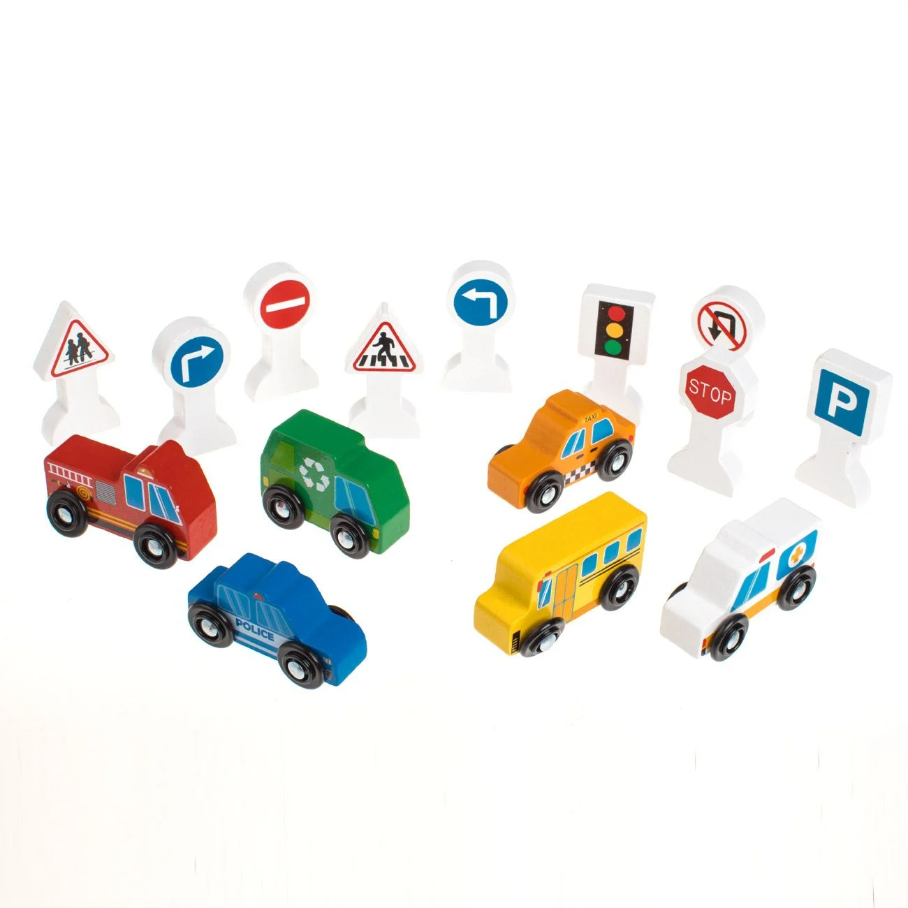 Vehicule din Lemn cu Roti & Forme - 15 piese - poza 2