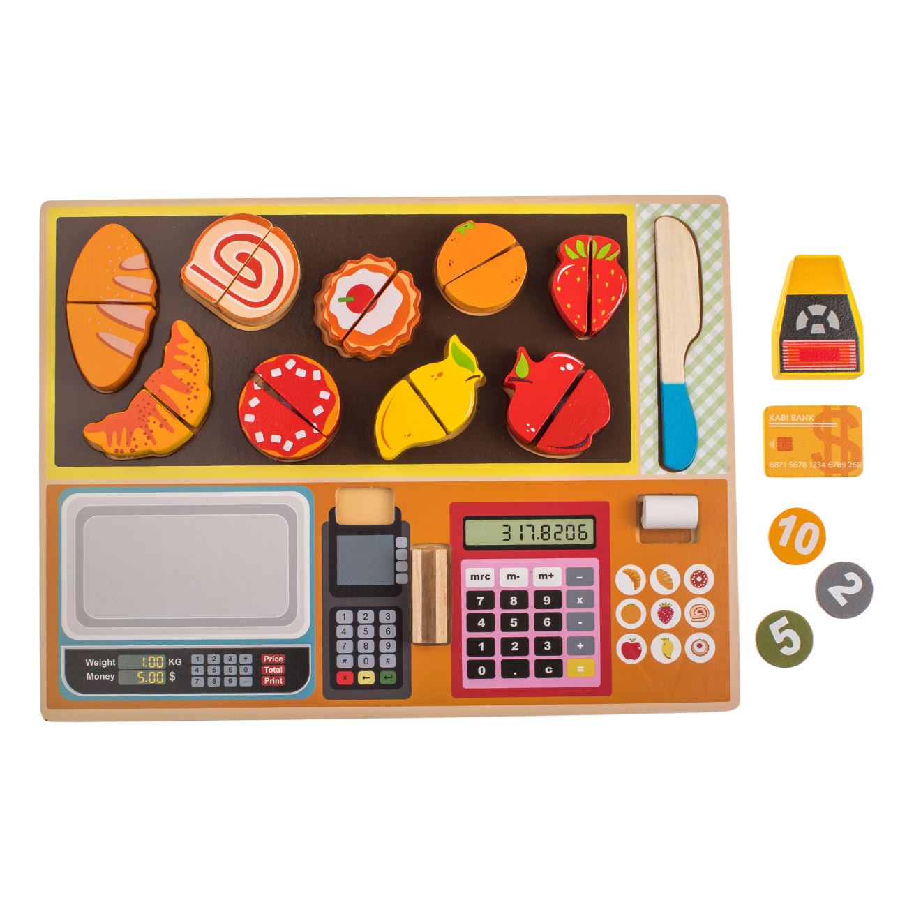 Set Casa de Marcat cu Alimente din Lemn Puzzle 30x22cm