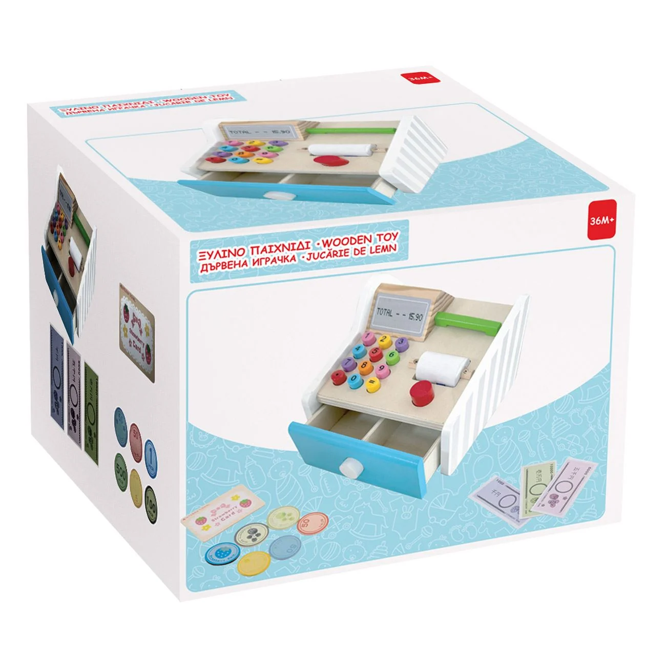 Jucarie Educativa din Lemn Casa de Marcat cu Sertar & Accesorii
