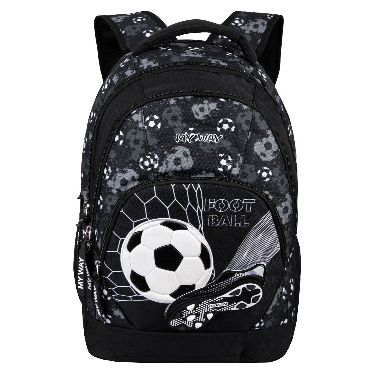 Ghiozdan Negru Alb Model Minge de Fotbal 3D 32x18x48cm - My Way
