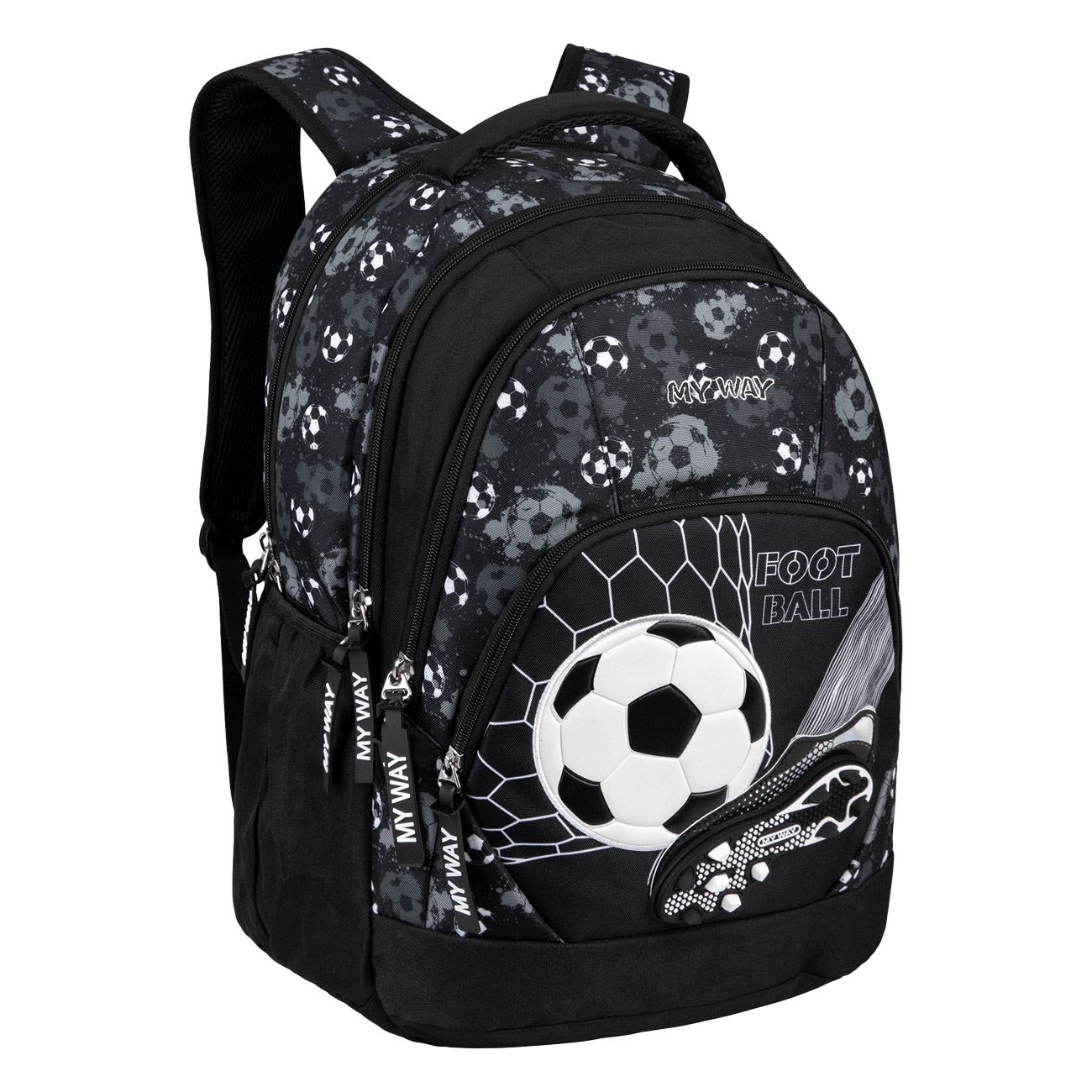 Ghiozdan Negru Alb Model Minge de Fotbal 3D 32x18x48cm - My Way - poza 2