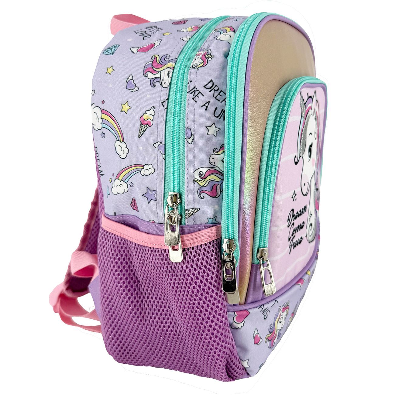 Ghiozdan Gradinita Lila Roz Holografic Glitter Unicorn - Fanatee - poza 2