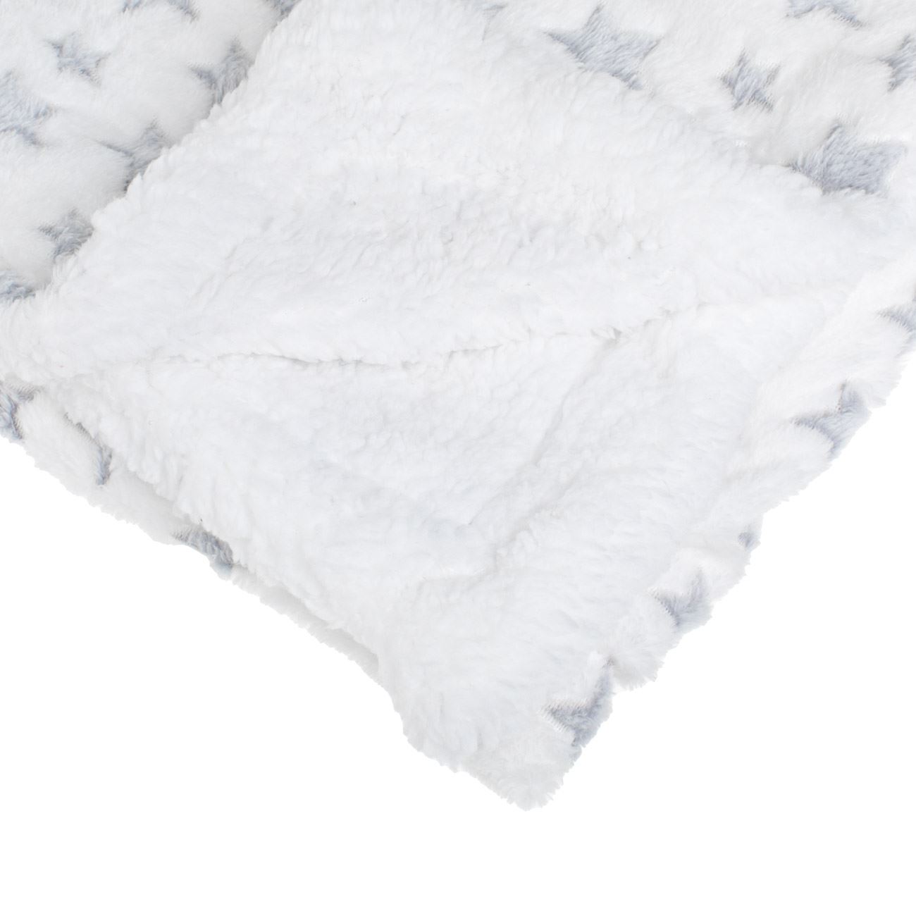 Patura Alba din Imitatie de Blana Sherpa Alba cu Stele Gri pentru Bebelusi 140x110cm - poza 3