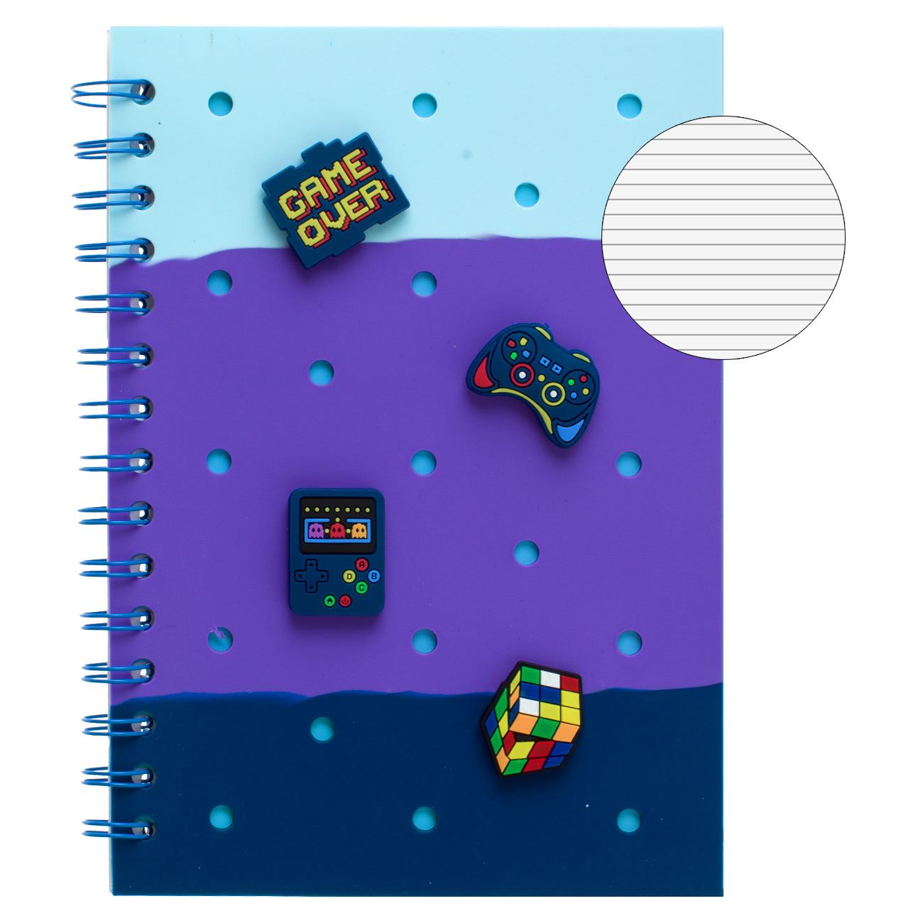 Carnetel Notite A5 cu Spirala Coperta Bleu Mov & 4Patches Gaming - 80F