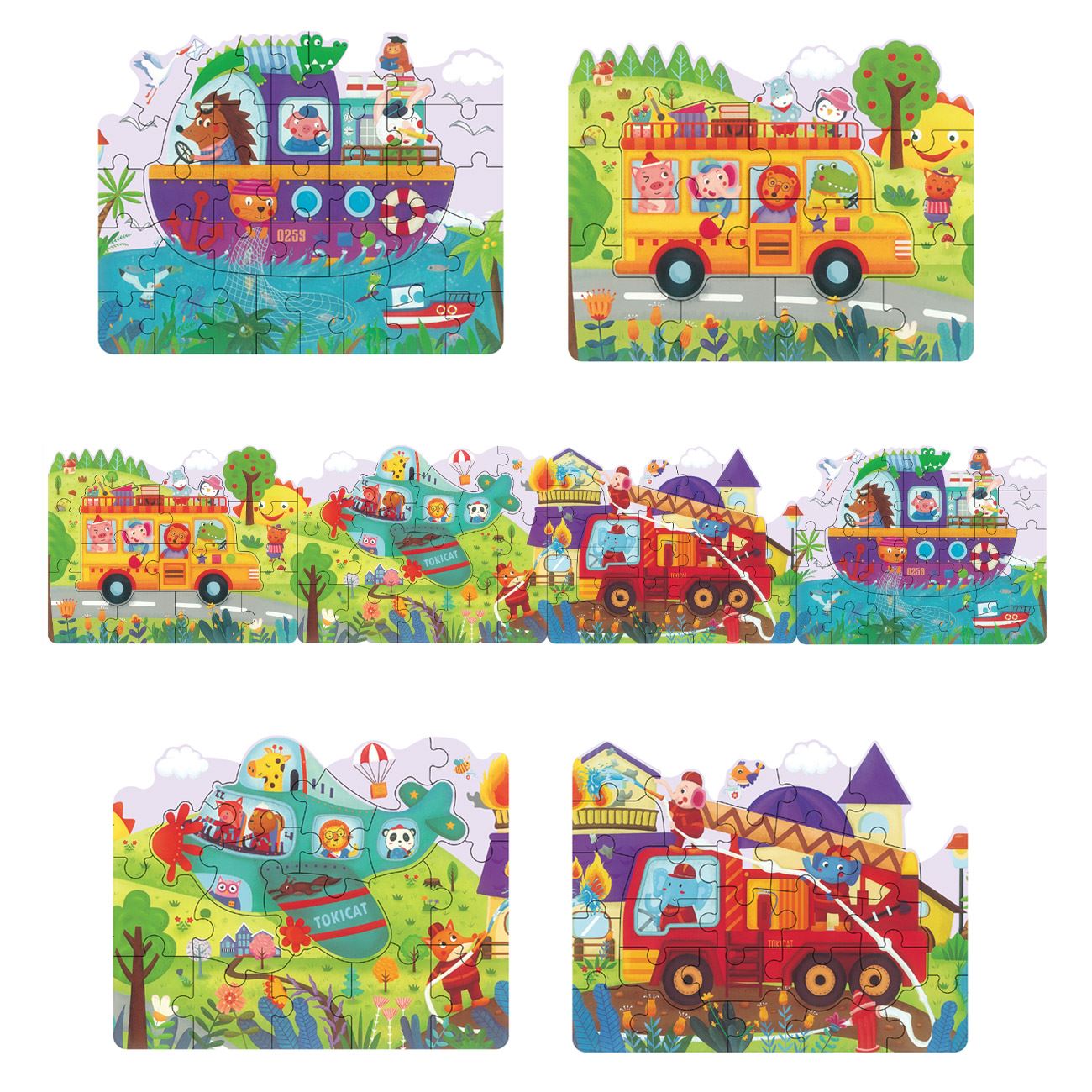 Puzzle Grow Up Vehicule Animale (94 de piese) 4 in 1 - poza 2