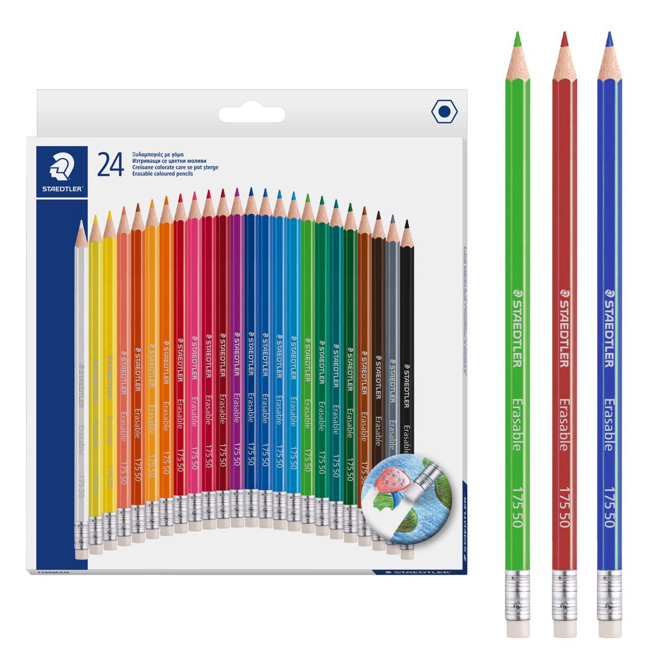 Set Creioane Colorate cu Radiera Diferite Culori Staedtler - 24buc