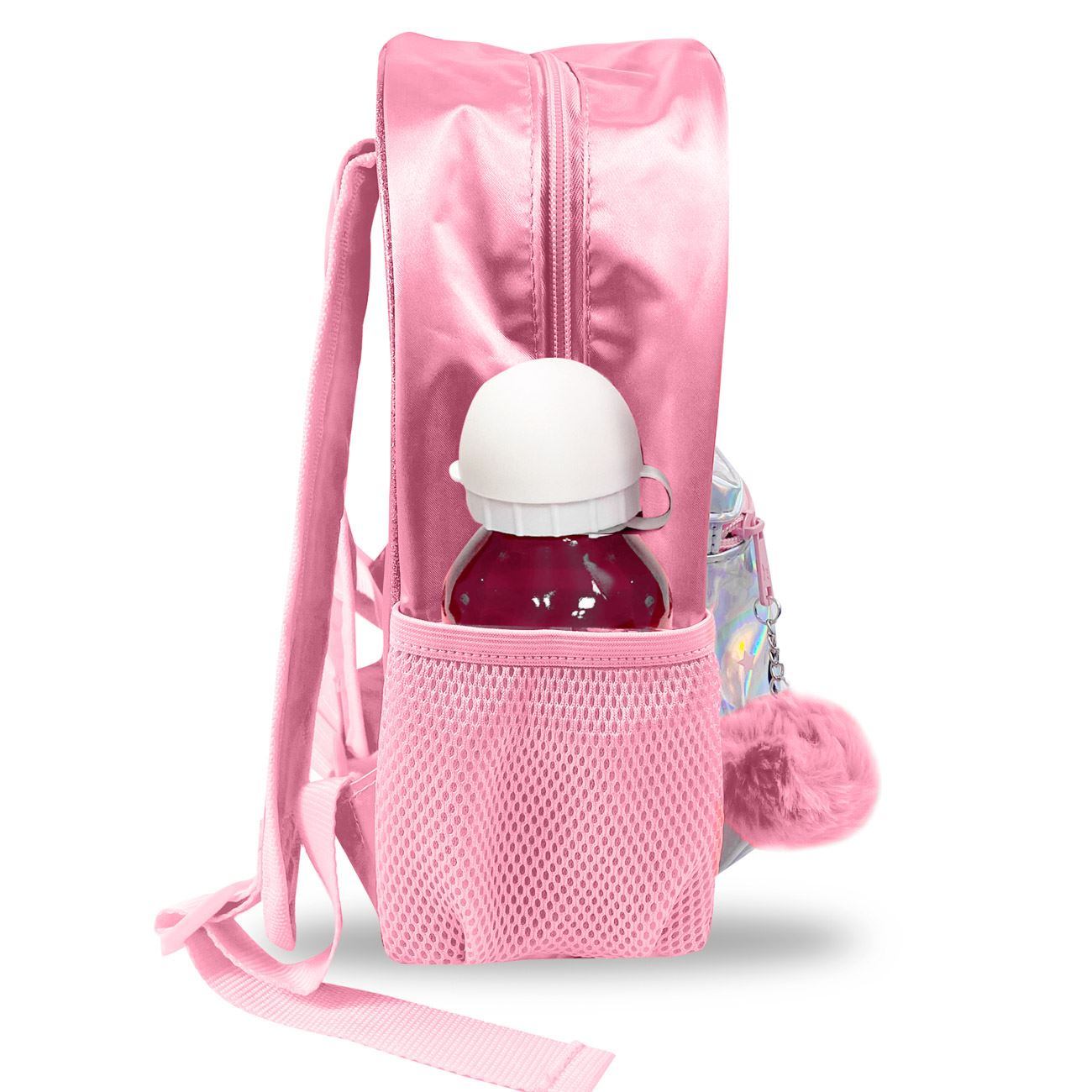Ghiozdan Gradinita Roz cu Glitter Colorat Breloc Pompon Unicorn - poza 2