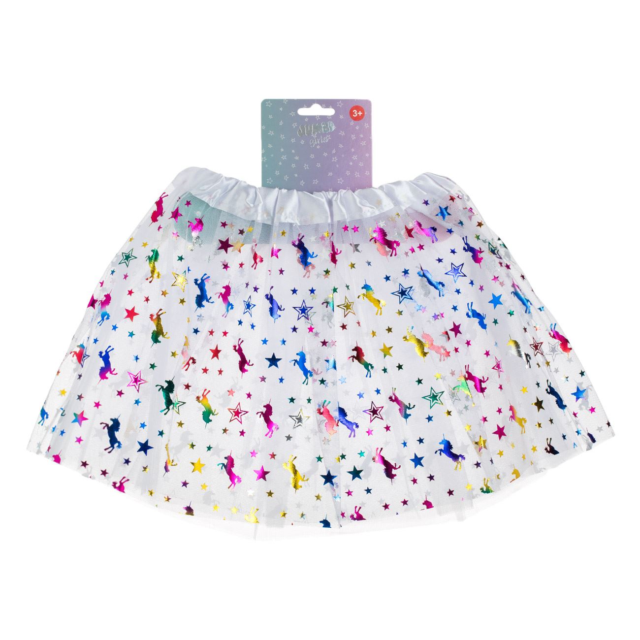 Fusta Tutu cu Tul Alb Stele Holografice & Unicorni pentru Copii - poza 2