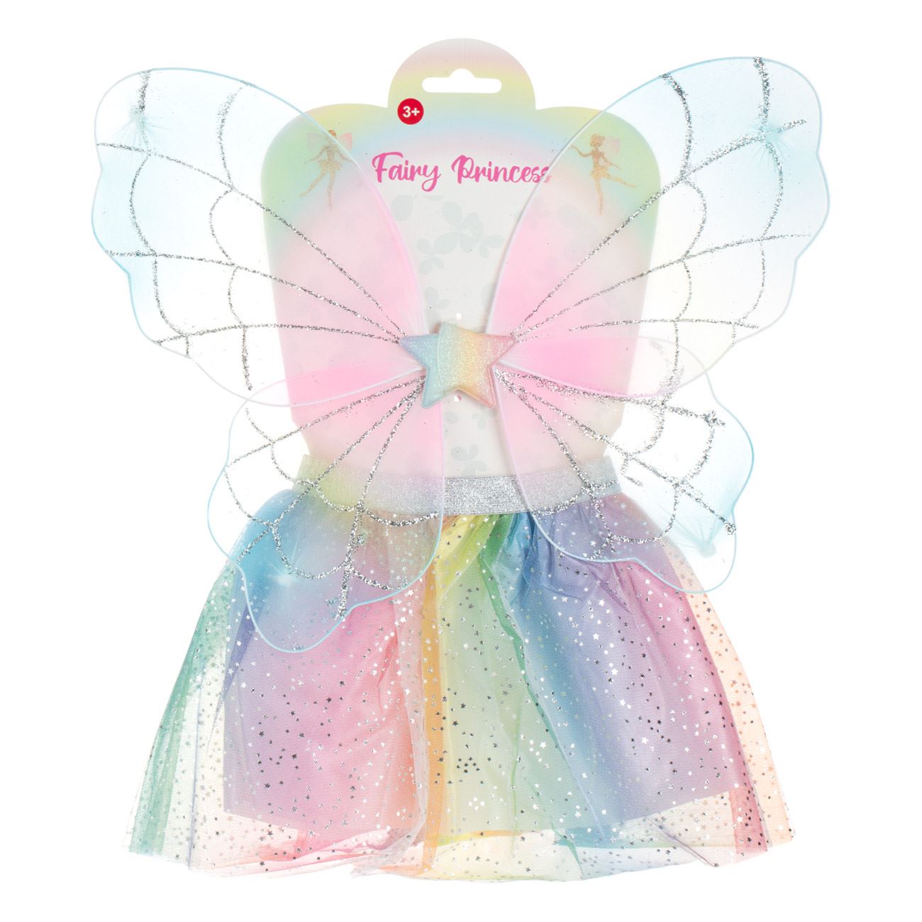 Set Deghizare cu Fusta Tutu Rainbow Stele Argintii & Aripi Rainbow cu Stea Argintie Glitter - 2buc - poza 3