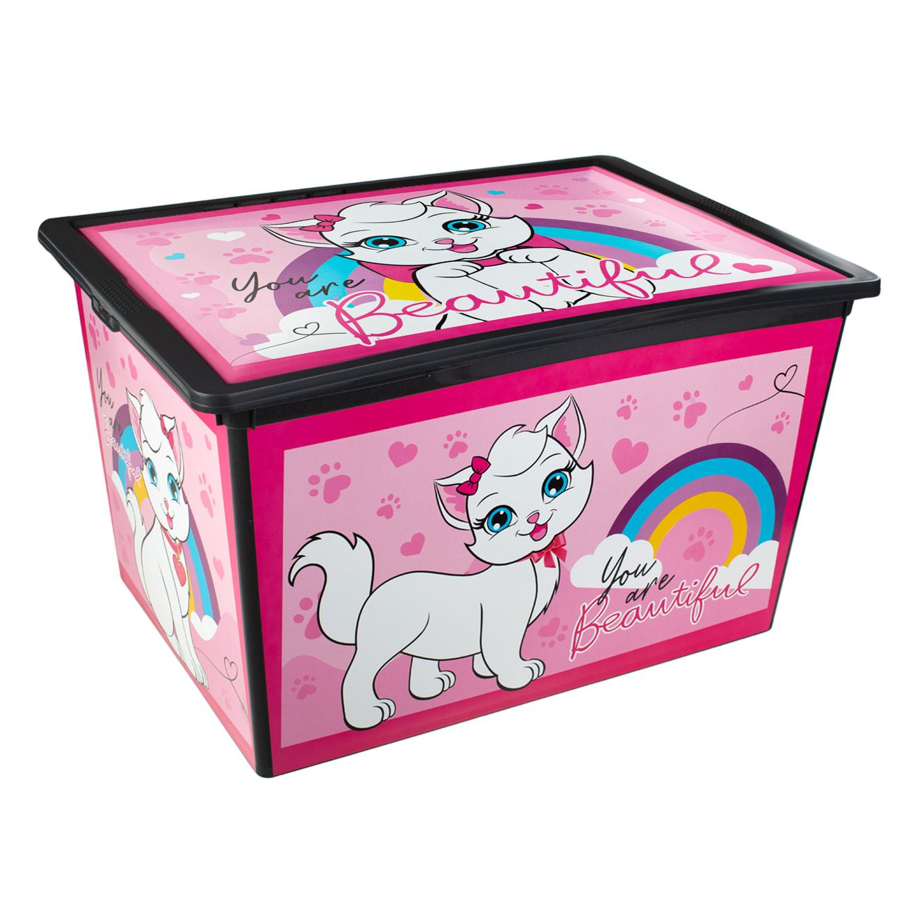 Cutie pentru Jucarii cu Capac & Roti Roz Pisica 52.5x37x31cm - 50L