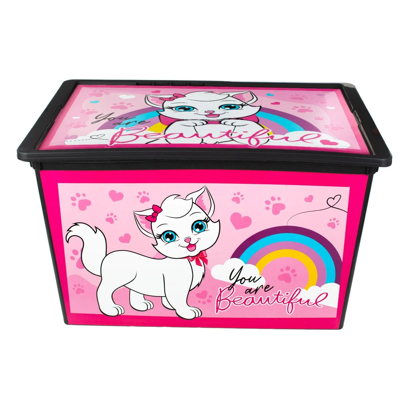 Cutie pentru Jucarii cu Capac & Roti Roz Pisica 52.5x37x31cm - 50L - poza 2
