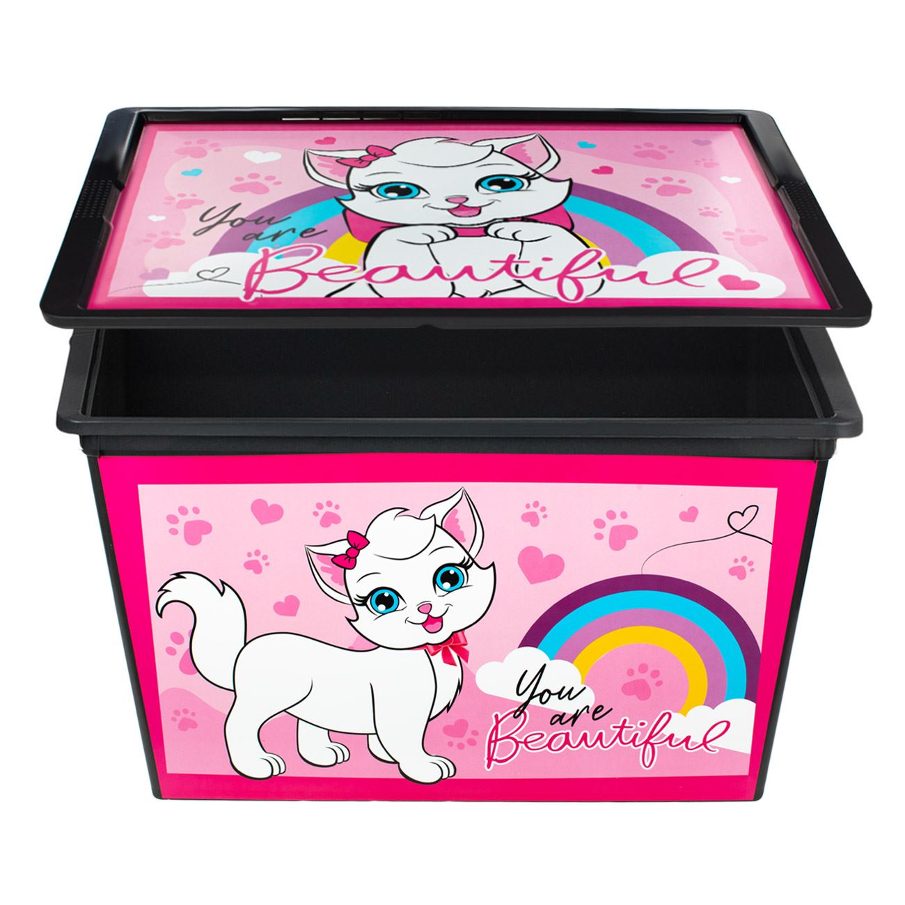 Cutie pentru Jucarii cu Capac & Roti Roz Pisica 52.5x37x31cm - 50L - poza 3