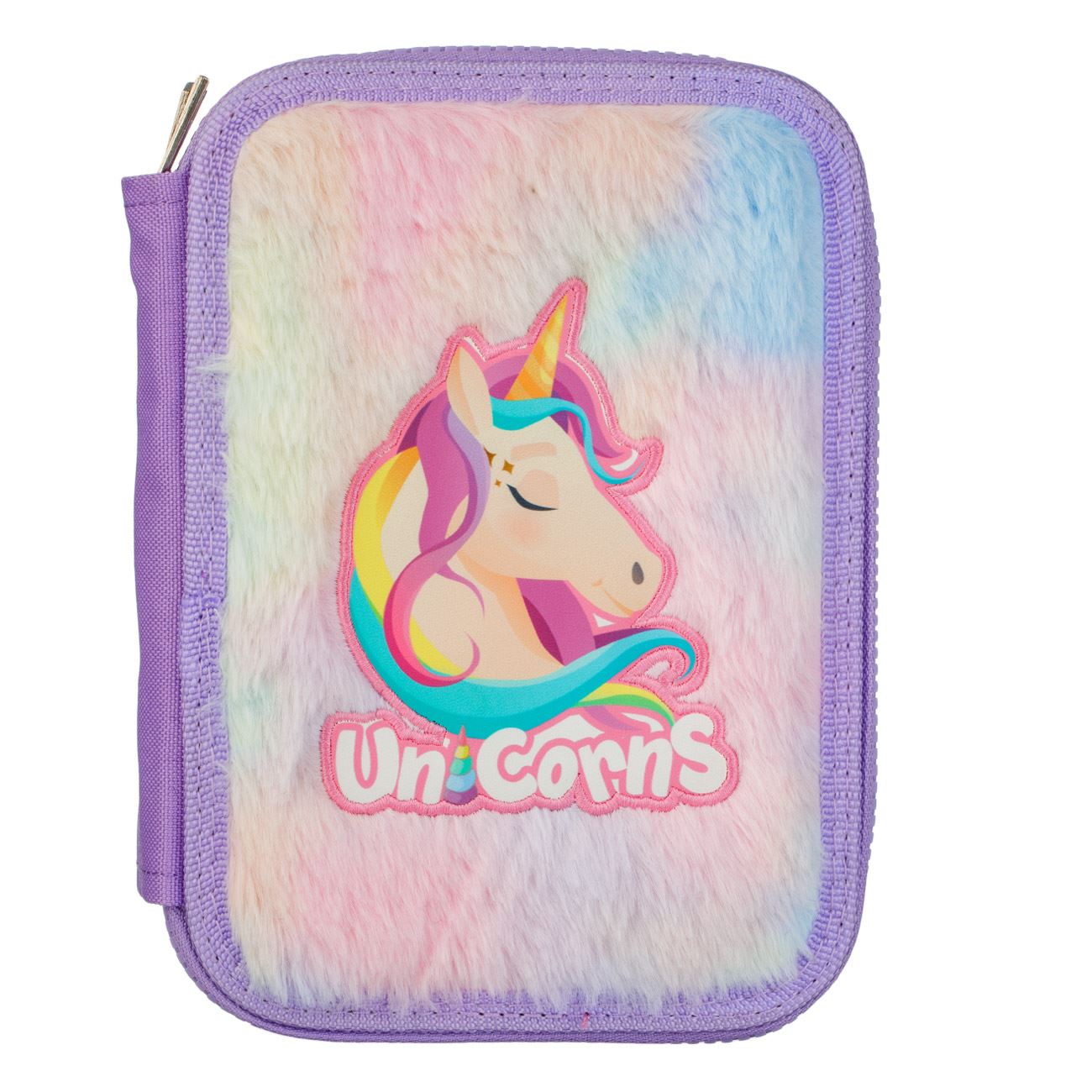 Penar Echipat Dublu Lila Unicorn cu Imitatie de Blana 14x4x20cm