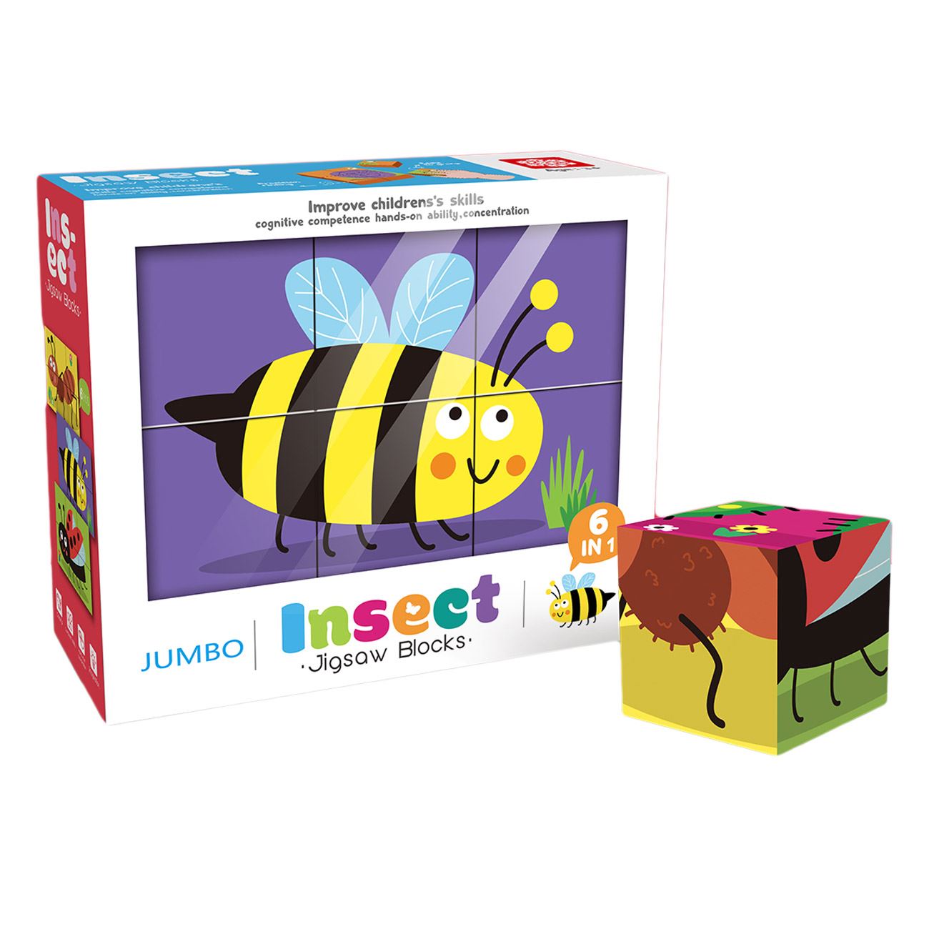 Cuburi Puzzle cu Animale Insecte (6 piese) 21.7x18x6.6cm