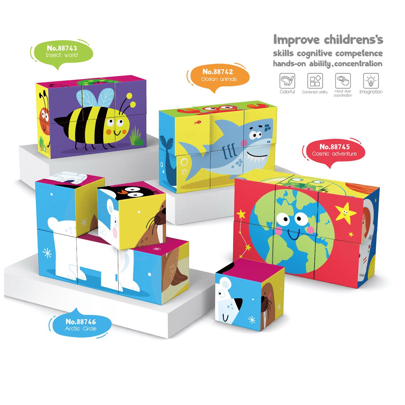 Cuburi Puzzle cu Animale Insecte (6 piese) 21.7x18x6.6cm - poza 2