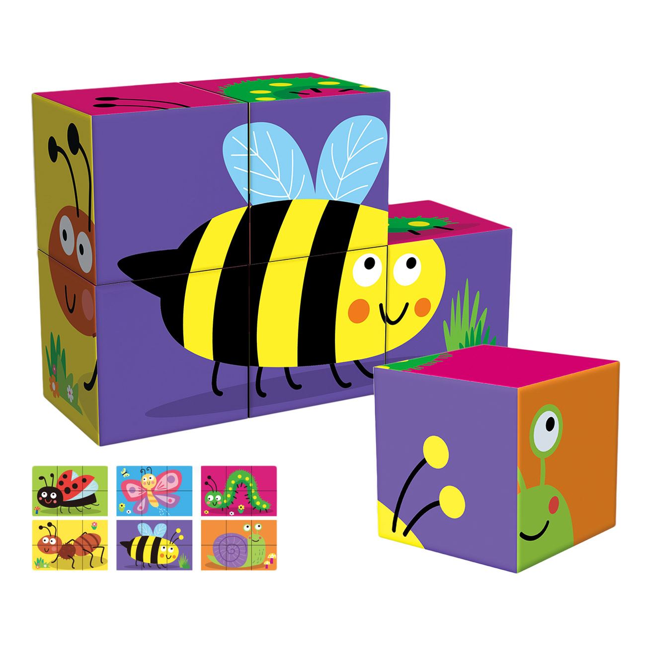 Cuburi Puzzle cu Animale Insecte (6 piese) 21.7x18x6.6cm - poza 3