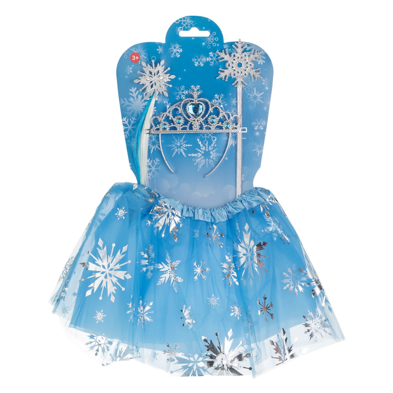 Set Deghizare cu Fusta Tutu Bleu Fulgi din Folie Argintie Coronita Bagheta & Clama - 4 piese - poza 2