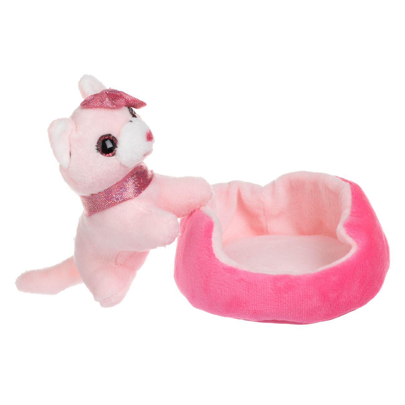 Pisica de Plus Mini Roz cu Pat Roz 6x14x10cm - poza 2