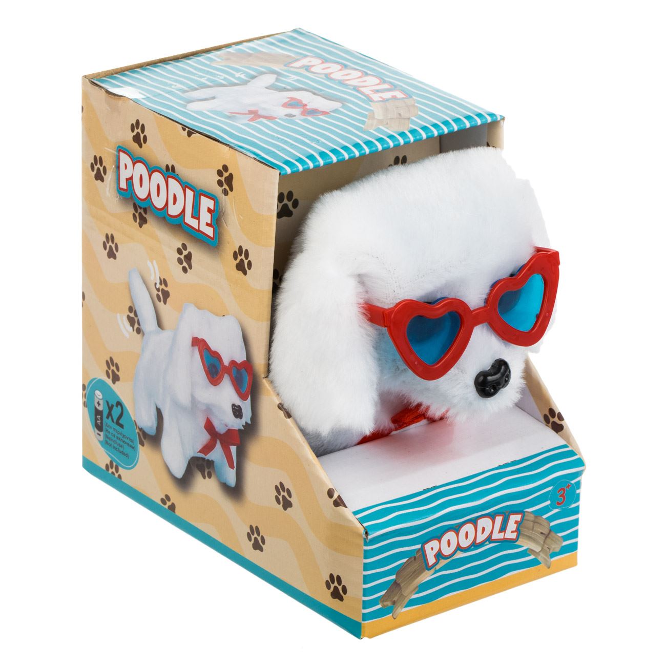 Caine Interactiv Canis Alb cu Fundita Rosie Ochelari Inimi Miscare & Sunet 15cm - poza 5