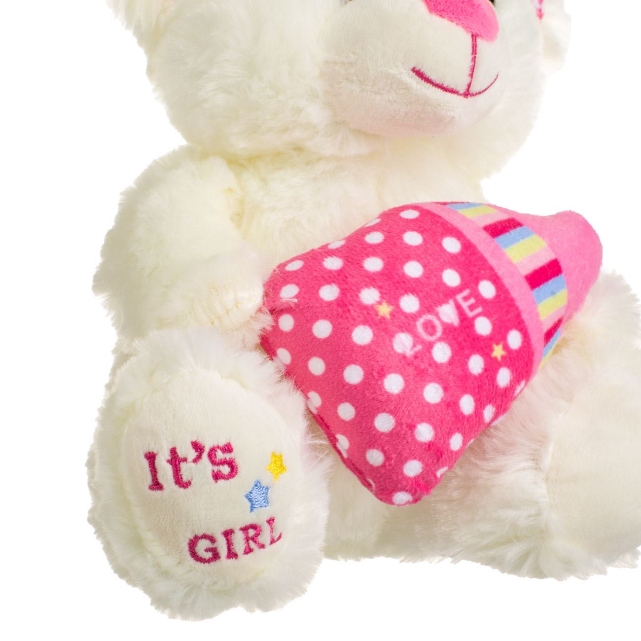 Ursulet de Plus Ecru cu Biberon Roz It's a Girl 21cm - poza 3