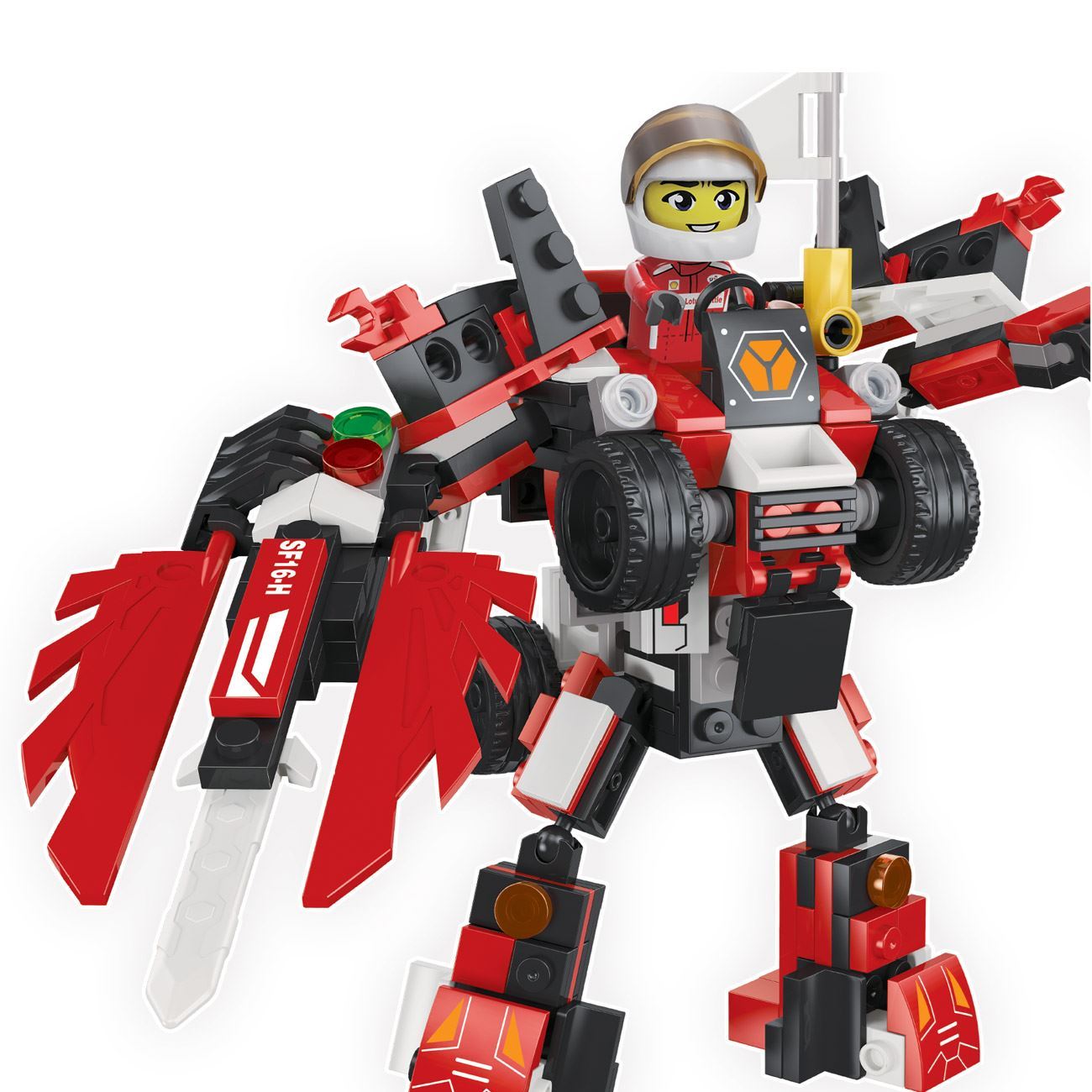 Cuburi de Constructie Masina de Curse - Robot 2 in 1 cu 1 Figurina (262 de piese) - poza 3